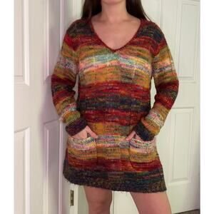 Handmade Rainbow Crochet Longline Top (Or Dress!) With Pockets